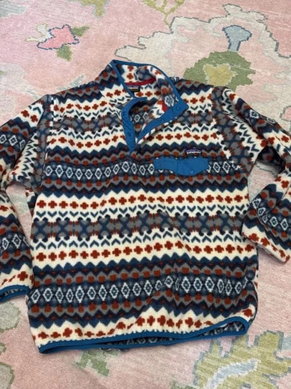 Patagonia Fair Isle Snap-T Fleece Pullover - Blue, Red, Cream